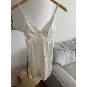 Vtg White Y2K Lace Floral Babydoll Dress Fairly Femenine Dainty Lingerie S/M